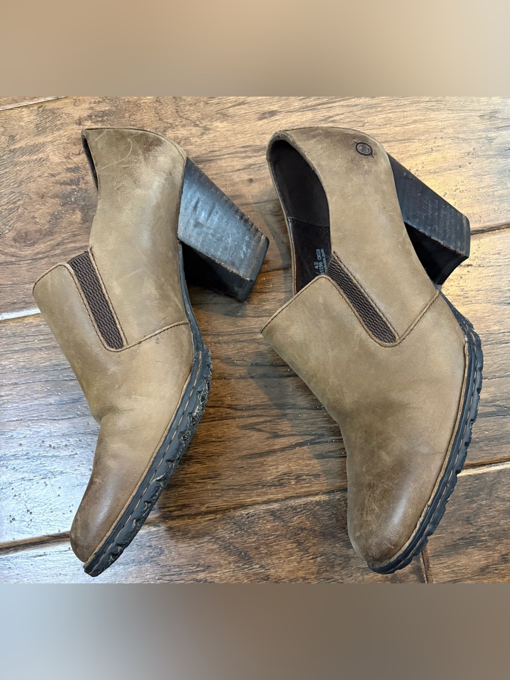 Born Taupe Slip-On Block Heel Leather Gertrude Boots